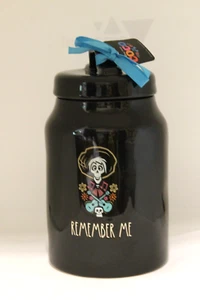 RAE DUNN Disney Pixar Coco Héctor "REMEMBER ME" Black 9" Canister Day Dead-NEW - Picture 1 of 7
