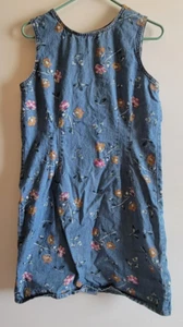Vintage Denim Button Back Dress Flower Womens Size 12 Faded Glory STAINS See Pic - Picture 1 of 6