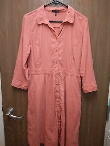 Eileen Fisher Shirt Dress Linen Blend Collared Button Up Stretchy Coral Size M