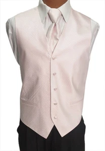 Large Mens Baby Pink Cardi Palermo Wedding Prom Fullback Tuxedo Vest w/ Tie - Picture 1 of 6