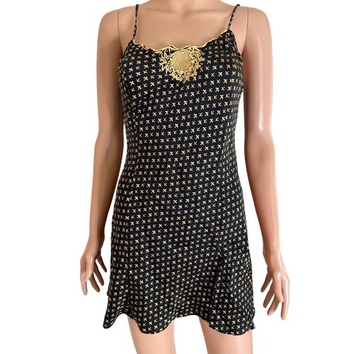 UNDERCOVER Abito slip broccato Victoria's Secret 100% seta lingerie nero oro ricamato