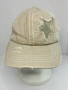 C.C Exclusives Women’s Cotton Distressed Stars Beige Baseball Cap Hat Adjustable - Bild 1 von 8