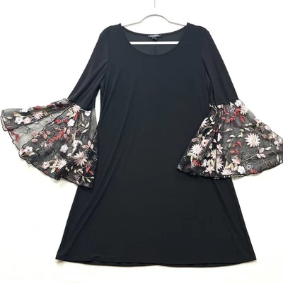 Vestido Whimsigoth Fairy Negro Lyrca Bordado Floral Mangas Campana Divididas Talla L Foto 1 de 4