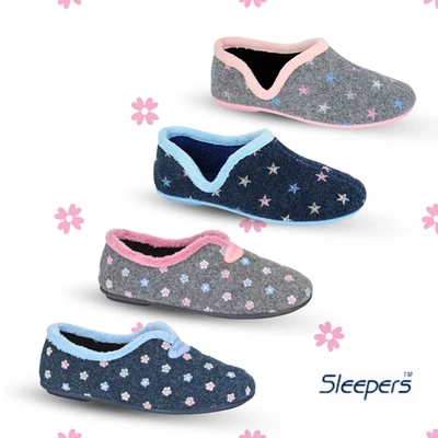 Ladies Sleepers Embroidered Slippers Knitted Comfort Lined Padded Womens Shoes - Image 1 of 4