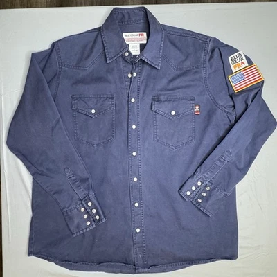 Camisa Manga Larga Cuello Azul FR Resistente al Fuego Perla A Presión Grande UL 2112 Cat 2 Foto 1 de 4