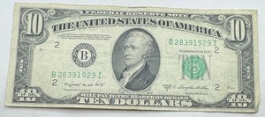 1950 C Vintage $10 Federal Reserve Note - New York - B - Ten Dollar Bill - Picture 1 of 2