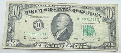 1950 C Vintage $10 Federal Reserve Note - New York - B - Ten Dollar Bill - Image 1 of 2