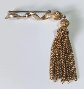 Vintage goldfarbene Brosche 5": wirbelnde Spule & lange Multi-Kette Schlenker - Bild 1 von 9