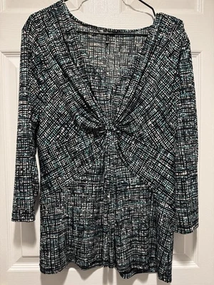DAISY FUENTES Size XL Stretch Top Twisted Knot V-Neck 3/4 Sleeves Career - Image 1 of 4