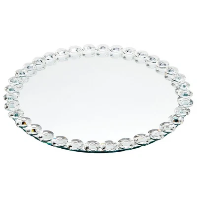 Crystal Bead Serving Tray, Round Mirrored Decorative Platter for Home ,12.2 Inch - Image 1 of 4