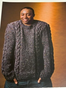 Men's Cabled Sweater Knitting Pattern Chunky Sizes S-XXL Book Pages - Picture 1 of 3