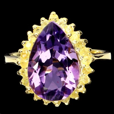 Anillo de plata de ley 925 pera amatista 14x9 mm zafiro piedras preciosas joyería tamaño 8 Foto 1 de 4