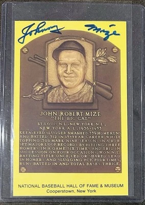 Johnny Mize💎The Big Cat💎Autographed MLB Hall Of Fame Plaque Postcard (d.1993) - Image 1 of 2