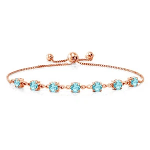 18K Rose Gold Plated Silver Swiss Blue Topaz Infinity Tennis Bracelet For Women - Picture 1 of 4