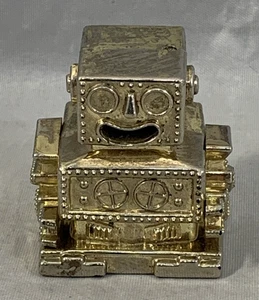 Gold Robot Figurine Toy Pullback Toy Vintage 1980s Happy Robot Toy 1.5 In. - Picture 1 of 11