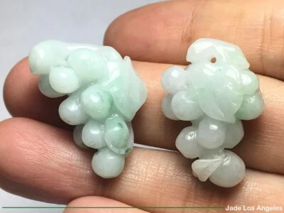 2 Vintage 1980 Grape 葡萄 Leaf Old Type White/Green Jadeite Jade Pendant 68ct L065 Foto 1 de 4