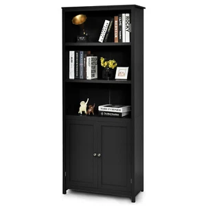 Giantex Bookshelf Tall Display Shelf Bookcase Wooden Storage Cabinet Black 182cm - Picture 1 of 10