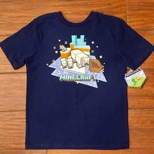 Mojang Minecraft Boy’s Polar Bear Graphic T-Shirt Navy Blue Size M/8 New NWT - Picture 1 of 3