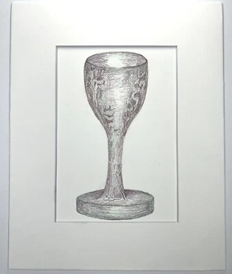 "Copa cáliz copa dibujo lápiz color original 8x10"" arte popular extraño" Foto 1 de 4