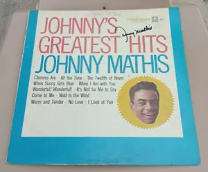 JOHNNY MATHIS MUSIC POP ICON SIGNED 1958 JOHNNYS GREATEST HITS VINYL ALBUM COA - Picture 1 of 2