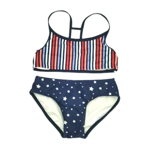 Art Class Girls Bikini S 6/6X Navy Blue Striped Stars Swimwear Beach Pool Swim - Picture 1 of 11