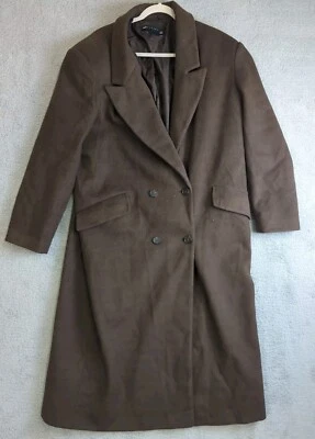 ASOS Designs Overcoat Women's  14 Long Coat Lined Double Breasted Brown 4 Button - Image 1 of 4