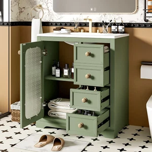 30-inch bathroom vanity w/a soft close glass door,adjustable shelves,and three d - Picture 1 of 13