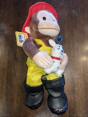Applause Curious George Fireman Plush Stuffed Stuffy Boots Dog W Tags New Rare - Image 1 of 4