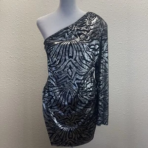 All Saints Deri Zebra Dress Single Sleeve Mini Velvet Asymmetrical Neckline 10 - Picture 1 of 13