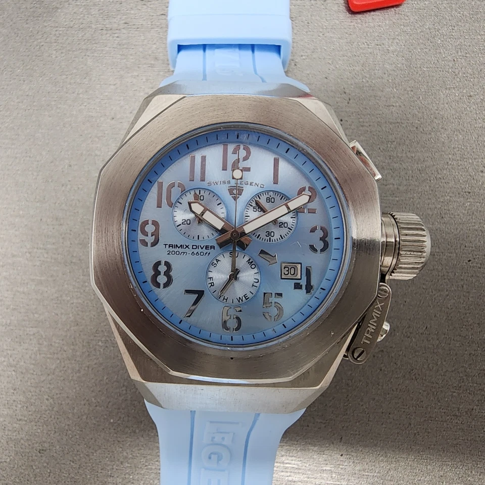 Reloj cronógrafo Swiss Legend Trimex Diver para hombre 45 mm esfera azul acero Newbat Foto 1 de 4
