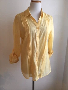 Neu mit Etikett Chico's Damen gelb luxuriös transparent Langarm Knopfleiste Kragen Top Gr. 1 - Bild 1 von 7