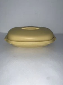 Vintage Tupperware 1273-3 Microwave Steamer Set 2 Pieces Oval Harvest Gold w Lid - Picture 1 of 8