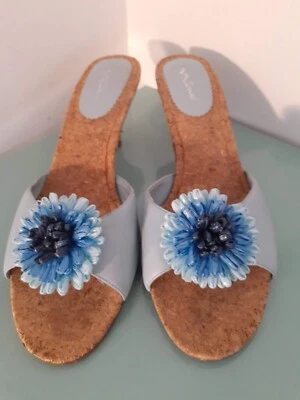 Sandálias femininas Nina Heels Mules salto gatinho couro cortiça azul floral 8,5 - Imagem 1 de 4
