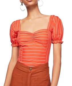 Blusa corta Free People para mujer naranja a rayas manga abullonada talla XS - Imagen 1 de 13