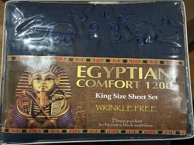New Egyptian Comfort 1200 Tut Collection King Size Sheet Set Blue - Image 1 of 4