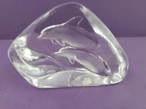 Alfombrillas Jonasson Plomo Cristal 2 Delfines Escultura Pisapapeles Suecia Firmado - Imagen 1 de 4