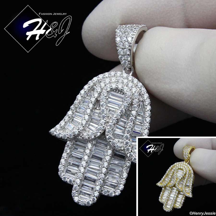 PLATA ESTERLINA 925 ICY BLING CIRCONITA CHAPADO EN ORO/PLATA 3D COLGANTE DE MANO HAMSA*SP278 Foto 1 de 1