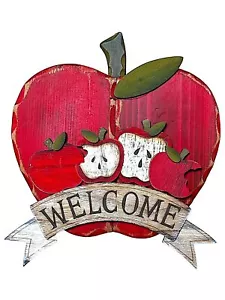 Apple Welcome Wall Door Room Decor Hanging Wooden Art Home Office Indoor Outd... - Picture 1 of 8