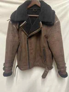 Mens RIVER ISLAND Brown Mix Fleece Lined Zip Up Flying Jacket UK L -CG S89 - Picture 1 of 4