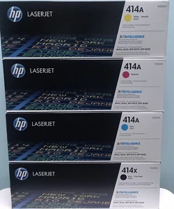 GENUINE HP 414X HIGH YIELD BLACK & HP414A CYAN YELLOW MAGENTA COLOR TONER SET - Picture 1 of 4