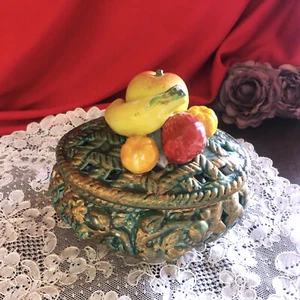 Bonboniere Dose Steingut durchbrochen mit Obstschlumpf - Bild 1 von 21