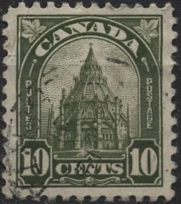 Canada 1930 #173ii 10c olive green Library of Parliament (broken spire) used - Image 1 of 2