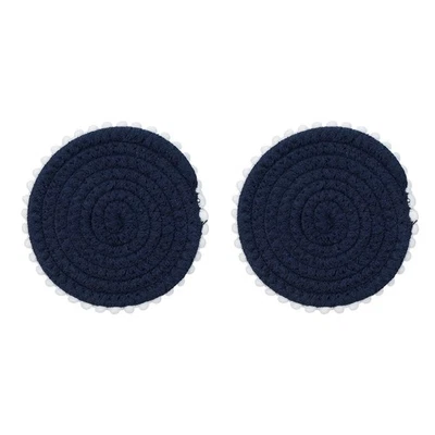 2Pcs Napperons Tressés Ronds, Napperons Tissés Bordure Florale 5.3" (Bleu) - Photo 1/4