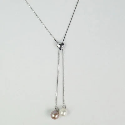 Colar de pérolas genuínas corrente caixa coração prata esterlina pérolas Vantel - Imagem 1 de 4