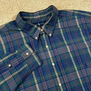 Camisa Ralph Lauren Para Hombres Azul Verde A Cuadros Manga Larga Abotonada Talla 3XLT Alta - Imagen 1 de 6