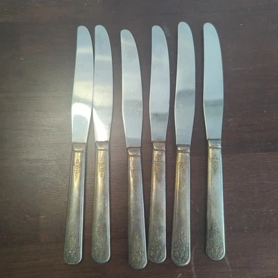 Juego de 6 cuchillos de cena de acero inoxidable vintage Wm Rogers & Son Foto 1 de 4
