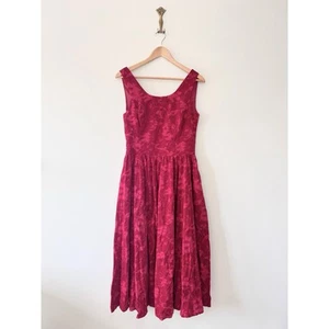 Vintage Handmade Red Midi Dress UK S Devore Velvet Retro - Picture 1 of 10