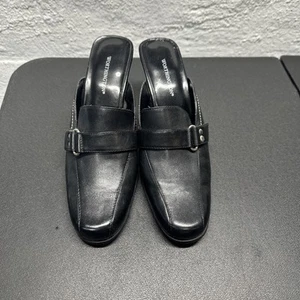 Vintage Worthington Black Leather Slip-on Mules Women's Size 6 1/2 - Picture 1 of 12