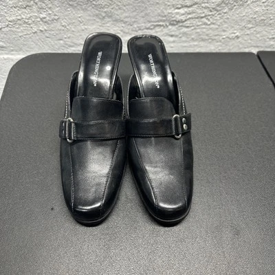 Vintage Worthington Black Leather Slip-on Mules Women's Size 6 1/2 - Image 1 of 4
