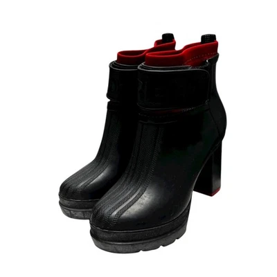 Bota de lluvia Sorel Medina III negra plataforma tacón alto para mujer talla 7 acento rojo Foto 1 de 4